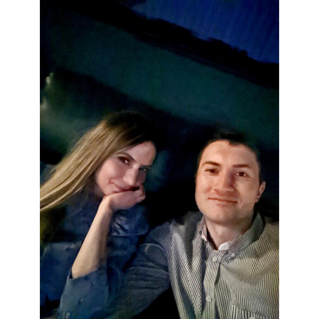 Our first date! Earlier in the night we went to sushi, then later we took this picture at the movie theater!