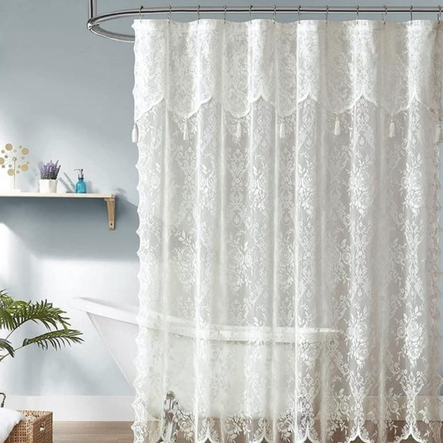 NEW Warm Home Designs Ivory Lace Shower Curtain 72 x 72 inches with Attached Valance & 7 Tassels. LA Ivory 72, Size:72inchW x 72inchLarge, Beige
