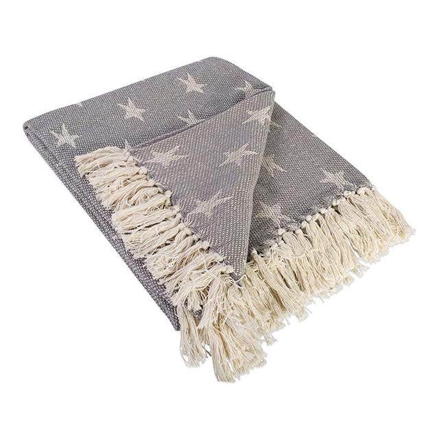 DII Woven Throw Blanket with Decorative Fringe, Star, Gray