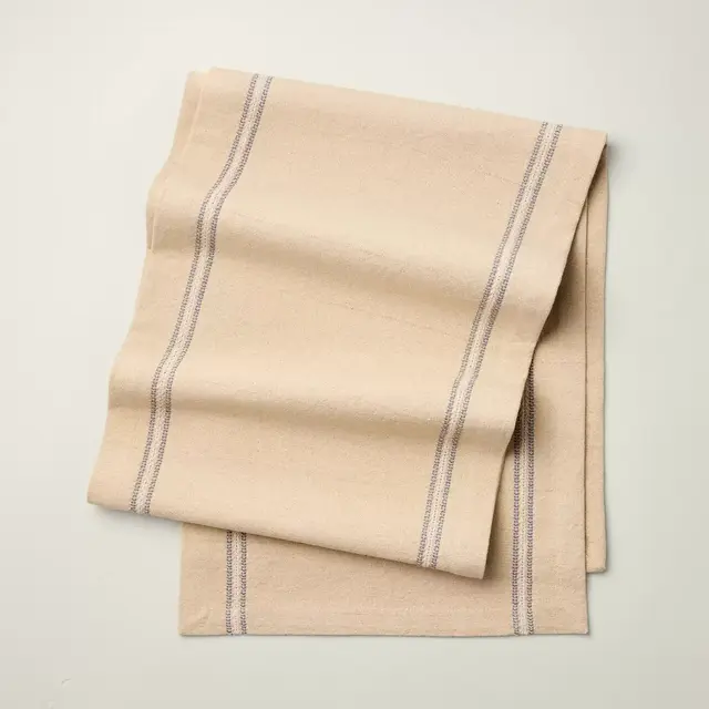 14"x72" Striped Border Table Runner Beige/Blue - Hearth & Hand™ with Magnolia