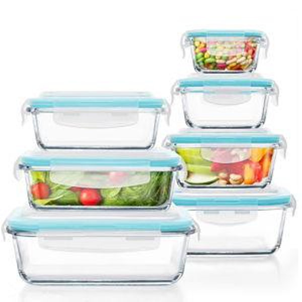14 Pcs Glass Food Storage Containers - Blue