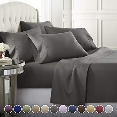6 Piece Hotel Luxury Soft 1800 Series Premium Bed Sheets Set, Deep Pockets, Hypoallergenic, Wrinkle & Fade Resistant Bedding Set(Queen, Gray)