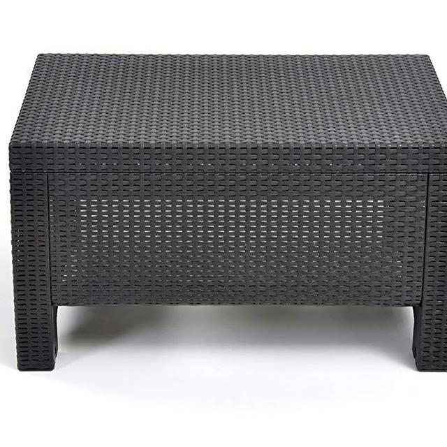 Keter Corfu Coffee Table Modern All Weather Outdoor Patio Garden Backyard Furniture, Charcoal