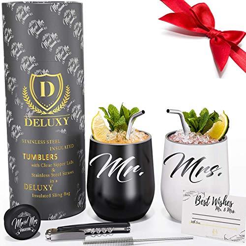 Mr and Mrs Wine Tumblers | Couple Drink Cups for Hot, Cold Coffee, Tea |  Best Wedding, Engagement, Anniversary, Bridal Shower Gifts