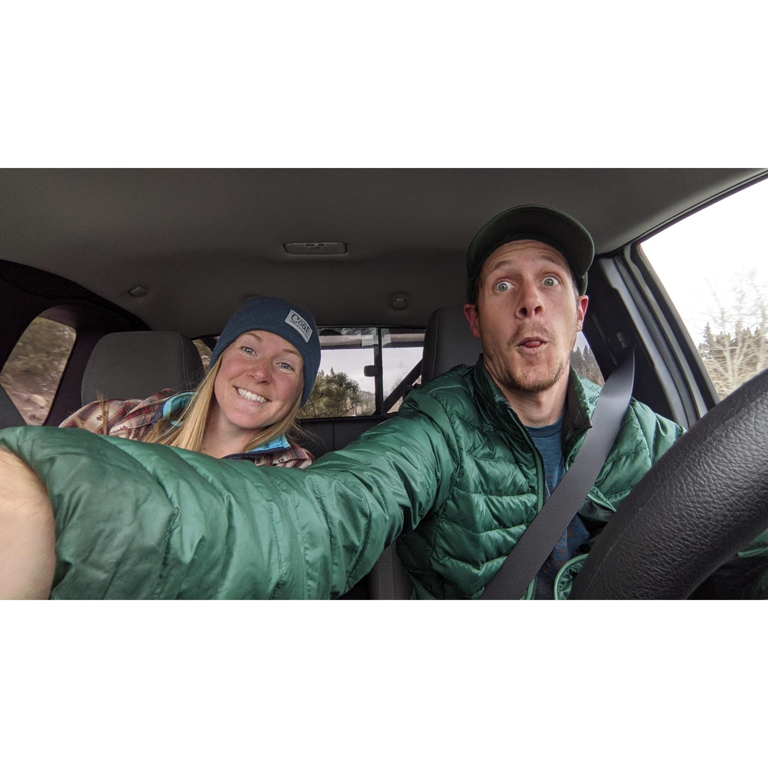On the road.