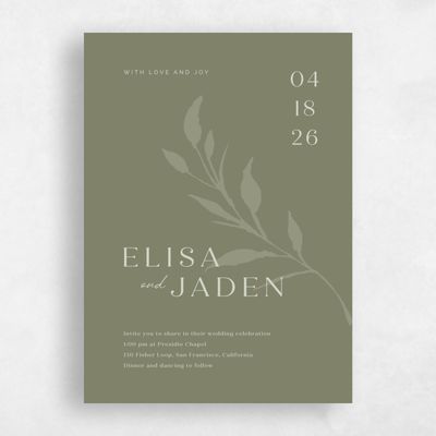 Khaki Green Wedding Invitation - Aneci Portrait