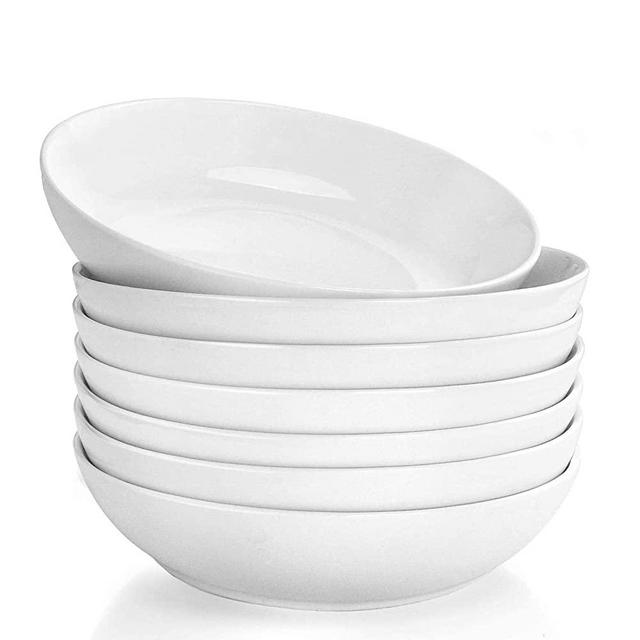 DeeCoo 7 Pack Porcelain Pasta Bowls Ceramic Salad Soup Bowl, Large Serving Bowl, Wide and Shallow, Set 8.3 Inch - 30 Ounce - for Pasta, Salad, Cereal, Soup & Microwave & Dishwasher Safe