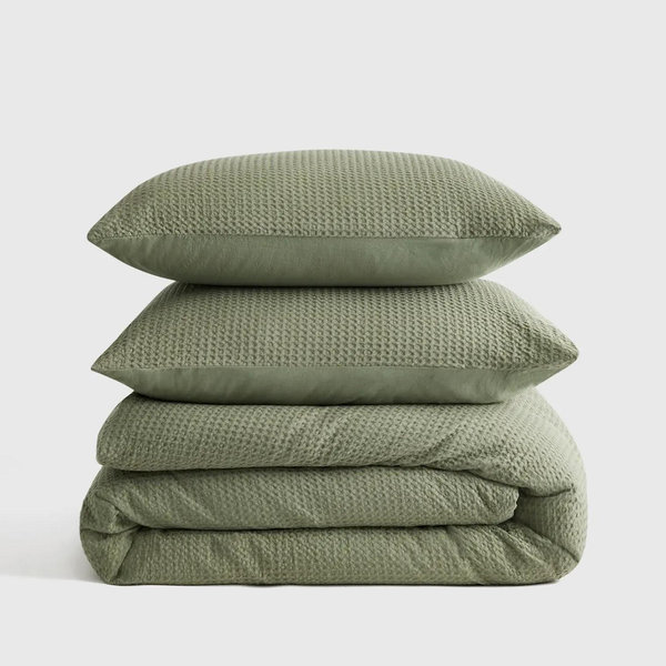 Organic Luxe Waffle Duvet Cover Set in Olive