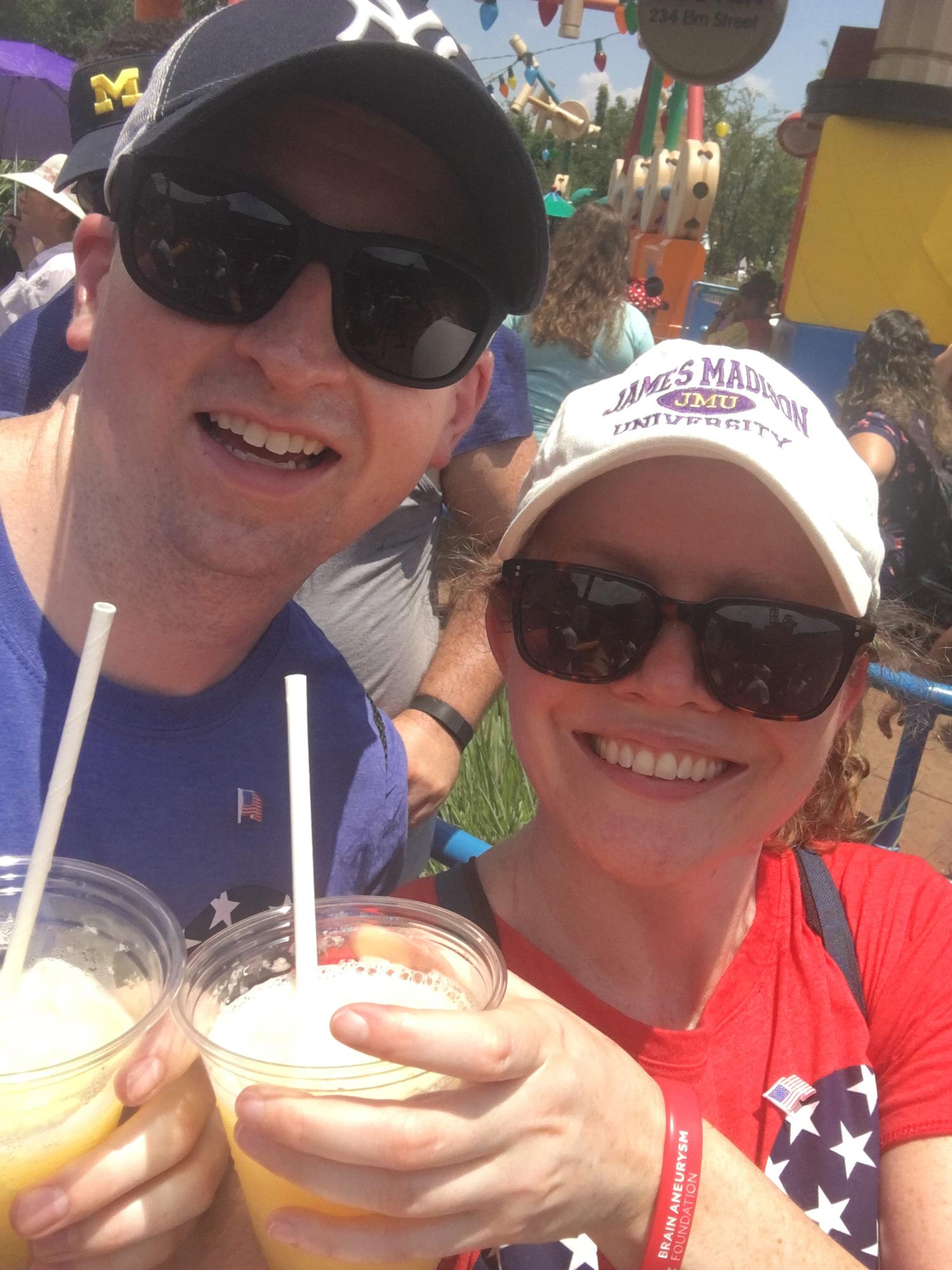 Best thing to do on a hot day in Disney - get margs to wait on line for the Slinky roller coaster