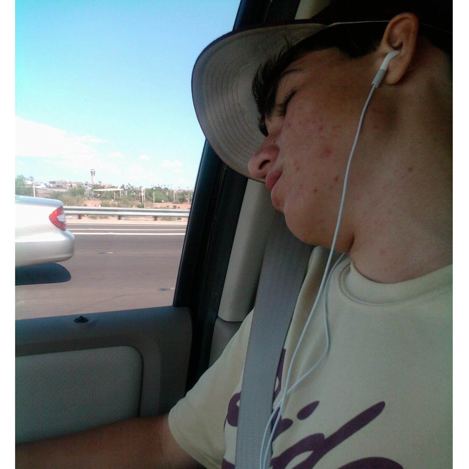 Mark sleeping in the car. (2010) Feel free to send us your sleeping Mark pics!