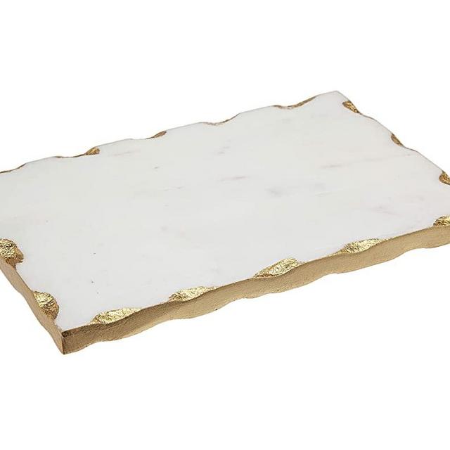 Godinger White Marble Serving Tray, Charcuterie Platter Cheese Board with Gold Trim