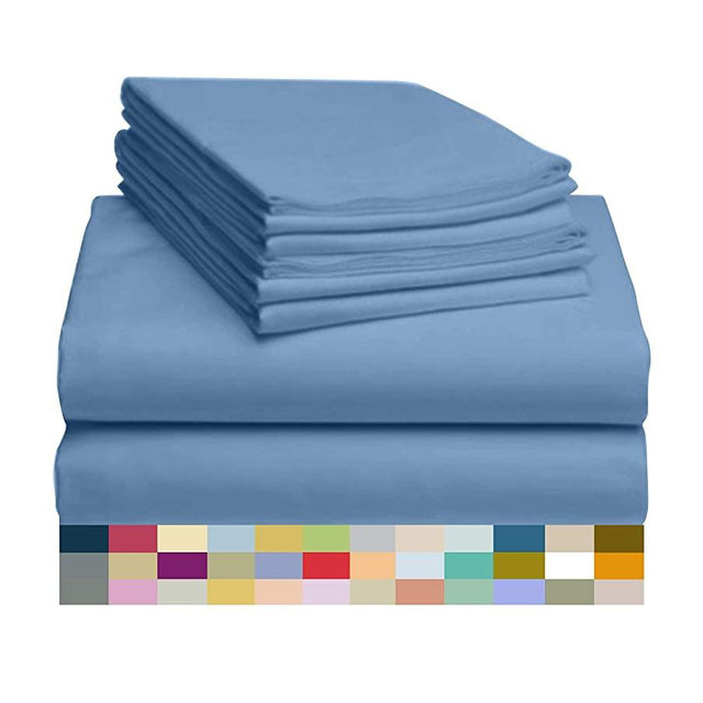 LuxClub 6 PC Sheet Set Bamboo Sheets Deep Pockets 18" Eco Friendly Wrinkle Free Sheets Machine Washable Hotel Bedding Silky Soft - Light Blue Queen