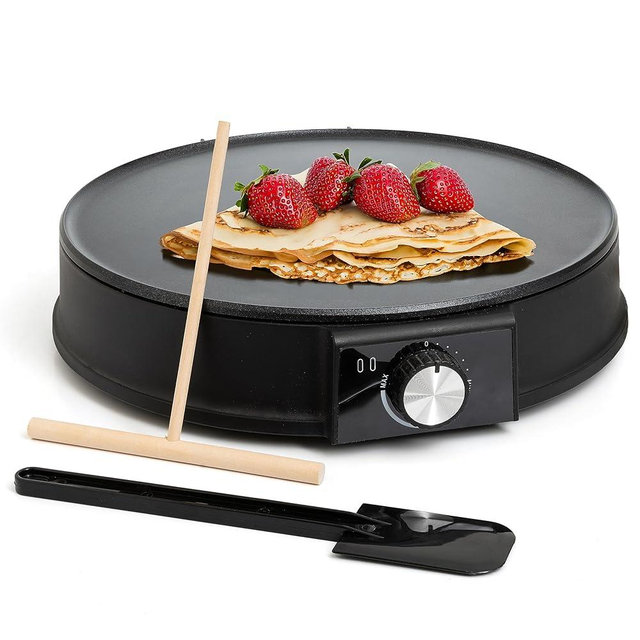 Moss & Stone 12” Electric Griddle & Crepe Maker Machine. Electric Crepe Maker with Adjustable Temperature for Blintzes Pancakes & Tortilla, Non-Stick Crepe Pan & Batter Spreader & Spatula