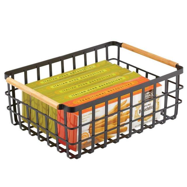mDesign Wire Storage Basket — Practical Wire Basket for Storing Items in the Home — Metal Basket for Kitchen, Bedroom, Bathroom and More — Matte Black