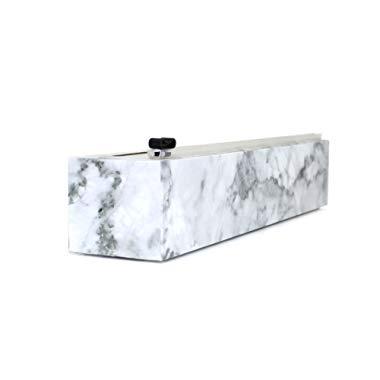 ChicWrap Marble Refillable Plastic Wrap Dispenser with 250' of Professional BPA Free Plastic Wrap - Reusable Dispenser with Slide Cutter