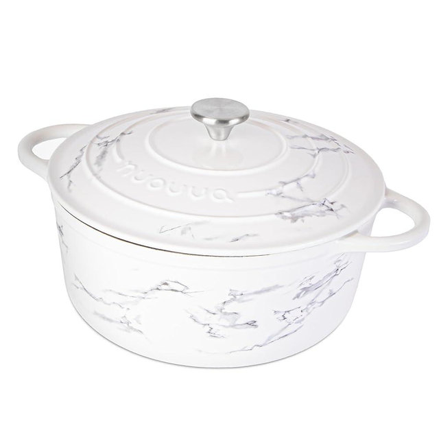 Cast Iron Dutch Oven with Lid – Non-Stick Ovenproof Enamelled Casserole Pot – Sturdy Dutch Oven Cookware – Marble, 6.4-Quart, 28cm – by Nuovva