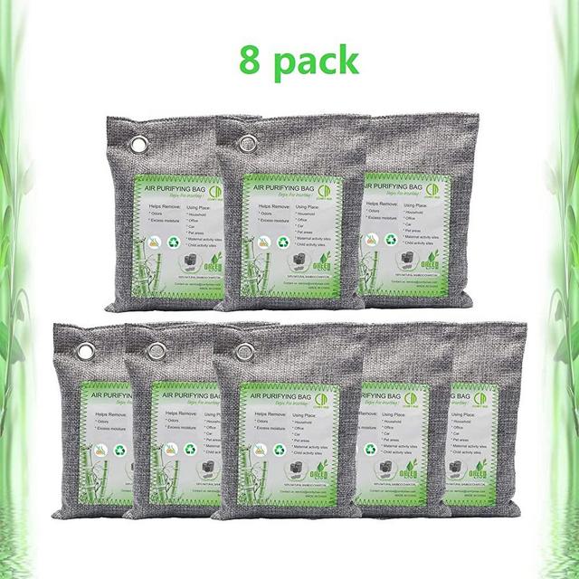 Activated Bamboo Charcoal Bags Air Purifying Bags Natural Air Purifier Freshener Neutralizer Filter Odor Remove Eliminator Deodorizer Moisture Absor for Home, Car, Closet, Bathroom (8 Pack, 200g Each)