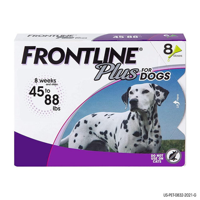 FRONTLINE® Plus for Dogs Flea and Tick Treatment (Large Dog, 45-88 lbs.) 8 Doses (Purple Box)