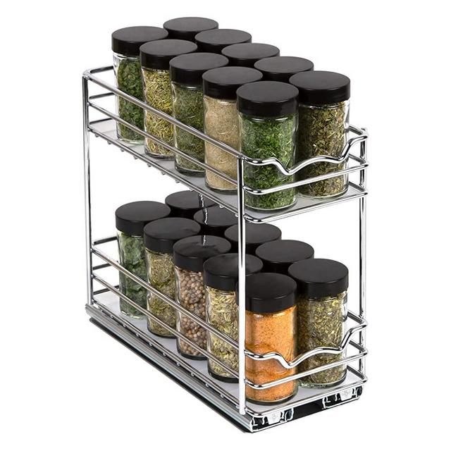 Spice Rack Organizer for Cabinet - Pull Out Double Tier Spice Rack 4-3/8"W x 10-3/8"D x 8-7/8 for Upper Kitchen Cabinets and Pantry Closets, For Spices, Sauces, Canned Food etc. 6” Between Shelves