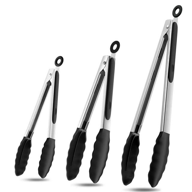 MOVSSOU Kitchen Tongs Set with Silicone Tips Stainless Steel Heat Resistant