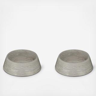 French Oak Melamine Pet Bowl, Set of 2