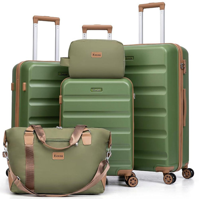 Eeeza Luggage Sets 5 Piece, Suitcases with Wheels,ABS Hard Case Luggage with TSA Lock Spinner Wheels,Carry On Luggage Set (Green,20/24/28 Inch)