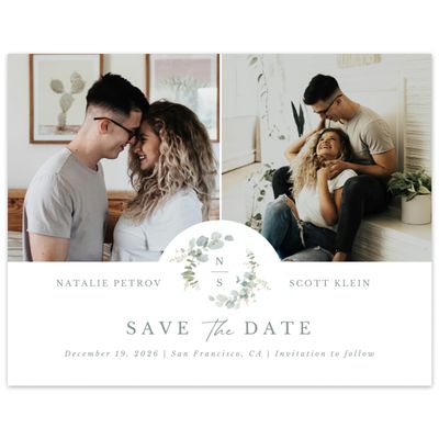 White Greenery Wedding Digital Save the Date - Verde Multiphoto