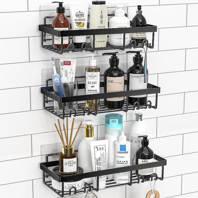 Moforoco Shower Caddy Shelf Organizer Rack, Self Adhesive Black Bathroom Shelves Basket, Home Farmhouse Wall Shower Inside Organization and Storage Decor Rv Accessories, First Apartment Essentials