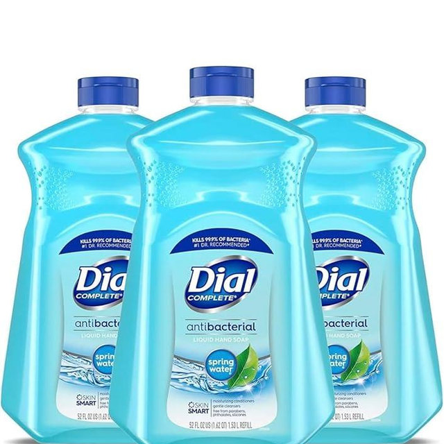 Dial Antibacterial Defense Liquid Hand Soap + Aloe, Spring Water Scent, 52 Fl Oz Hand Soap Refill (Pack of 3), Dermatologist-Tested, Gentle Formula