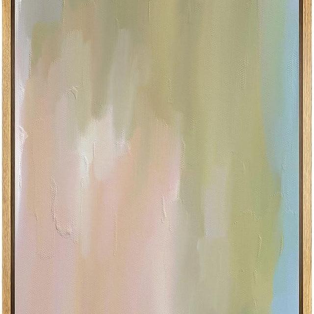 MUDECOR Framed Canvas Print Wall Art Green Pink Blue Pastel Watercolors Abstract Shape Illustrations Modern Art Decorative Bohemian Colorful Chic for Living Room, Bedroom, Office - 24"x36" Natural