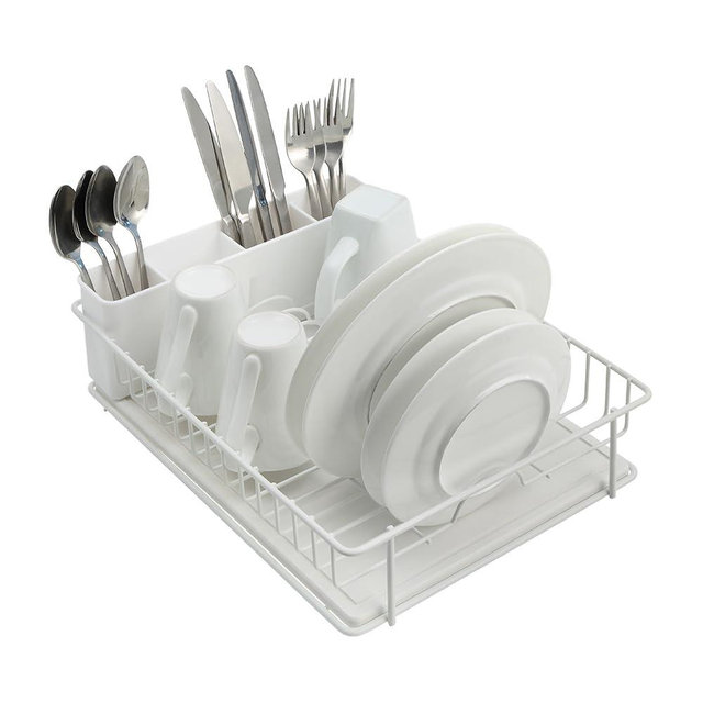 SunnyPoint 304 Stainless Steel Dish Drying Rack with Diatomaceous Earth Drainboard & Removable Utensil Caddy – Rust Resistant Countertop Dish Rack for Kitchen (White)