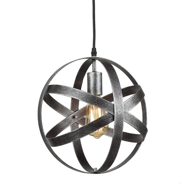 AXILAND Industrial Metal Spherical Antique Silver Pendant Displays Changeable Hanging Lighting Fixture