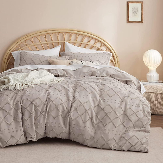 BEDSURE Duvet Cover King Size - King Duvet Cover Set, Boho King Bedding Set for All Seasons, 3 Pieces Embroidery Shabby Chic Home Bedding Duvet Covers (Linen, King, 104x90'')