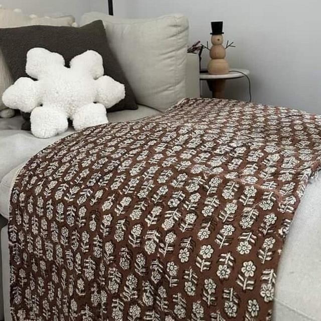 Sofa Décor Room Décor Handmade Throw Handblock print Throw Cotton Throw Blanket Tassels Hand Loomed Block Print Cotton Sofa Throw