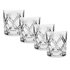 Top Shelf Hand Cut Crystal Bevel Double-Old Fashioned (Set of 4)