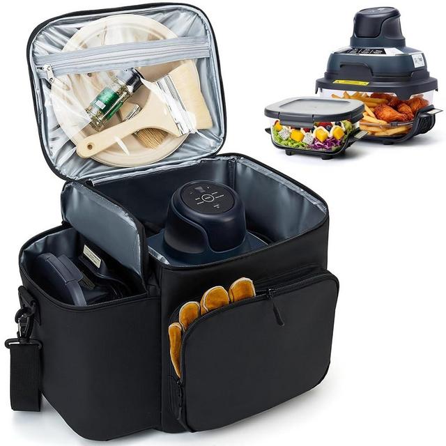 Padded Carrying Case for Ninja Crispi Air Fryer 4QT & 6-Cup Glass Containers, Carry Bag with 5mm Thick Insulation, Multiple Compartments & Pockets for Accessories Storage and Travel, Black (Bag Only)
