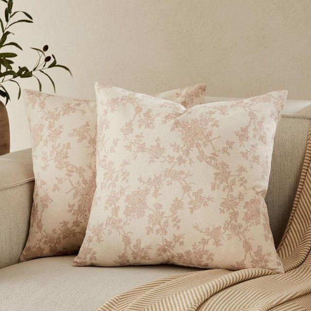 YZJZEDS 100% Cotton French Pastoral Throw Pillow Covers Set of 2, 20x20 Inch Taupe Farmhouse Decorative Cushion Covers for Sofa Bed Living Room Home Decor ﻿
