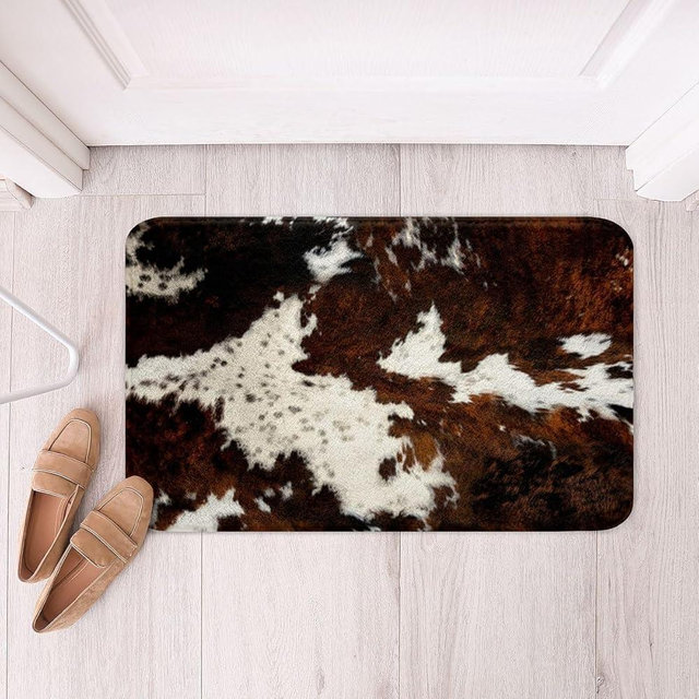 Erosebridal Black Brown Cowhide Bath Rugs,Milk Cow Print Bath Mat 20"x32",Rustic Farm Animal Fur Bathroom Rugs,Cattle Wild Animals Skin Doormats Boho Aztec Bathroom Decor Cowboys Gifts for Boys Girls