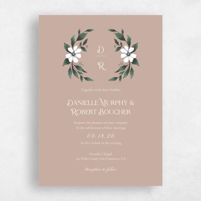 Latte, Brown Wedding Invitation - Melcher Wreath