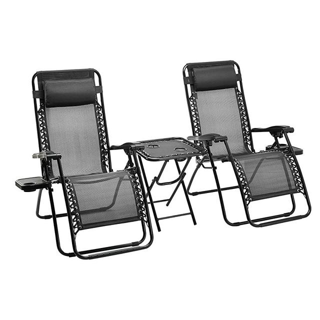 Amazon Basics Zero Gravity Chair with Side Table, Set of 2, Black