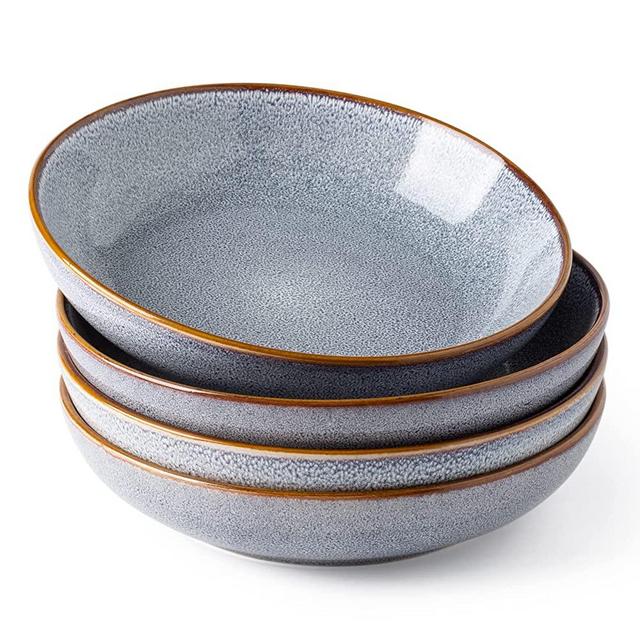 AmorArc 36oz Pasta Bowls Set of 4, 8.5 inch Ceramic Salad Bowls Set for Pasta Salad Bread, Wide Pasta Bowls Set for Meal, Microwave and Dishwasher Safe, Reactive Glaze