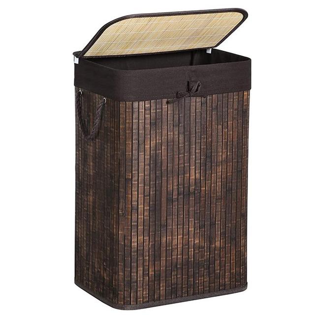 SONGMICS Bamboo Laundry Hamper, Laundry Basket with Lid, 19 Gal (72L) with Liner and Handles, in Bedroom Closet Laundry, Rustic Brown ULCB10WN