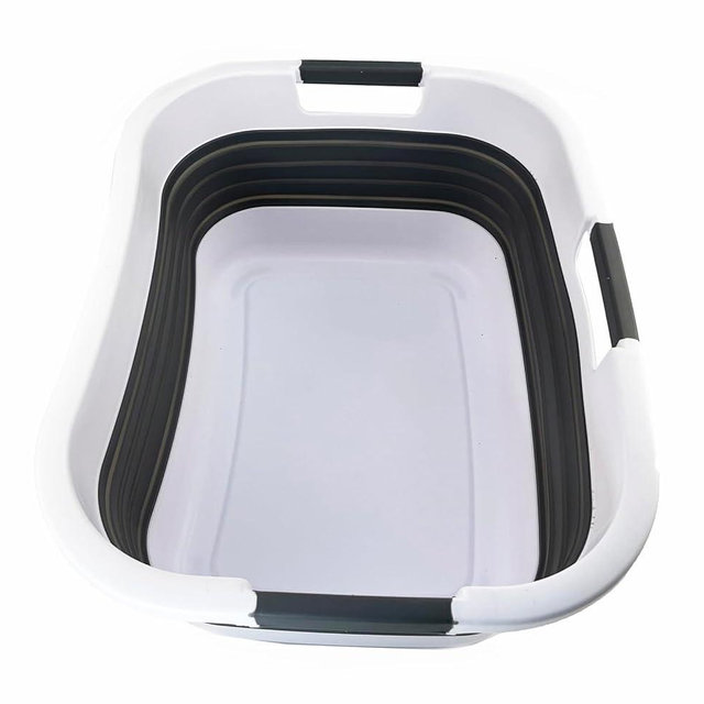 SAMMART 30L (7.9 gallon) Collapsible Plastic Laundry Basket - Foldable Pop Up Storage Container/Organizer - Portable Washing Tub - Space Saving Hamper/Basket (1, White/Steel Grey)