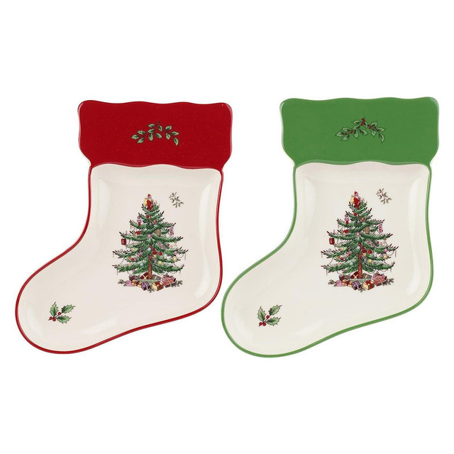 Spode Christmas Tree Stocking Dishes, Set of 2