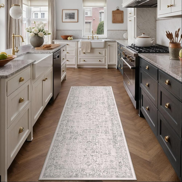 PureCozy Gray Entryway Runner Rug 2x4 Door Mat Machine Washable Kitchen Carpet Vintage Distressed Non Slip Indoor Grey Retro Floral Accent Throw Small Rug for Bathroom Office Bedroom Dining Room