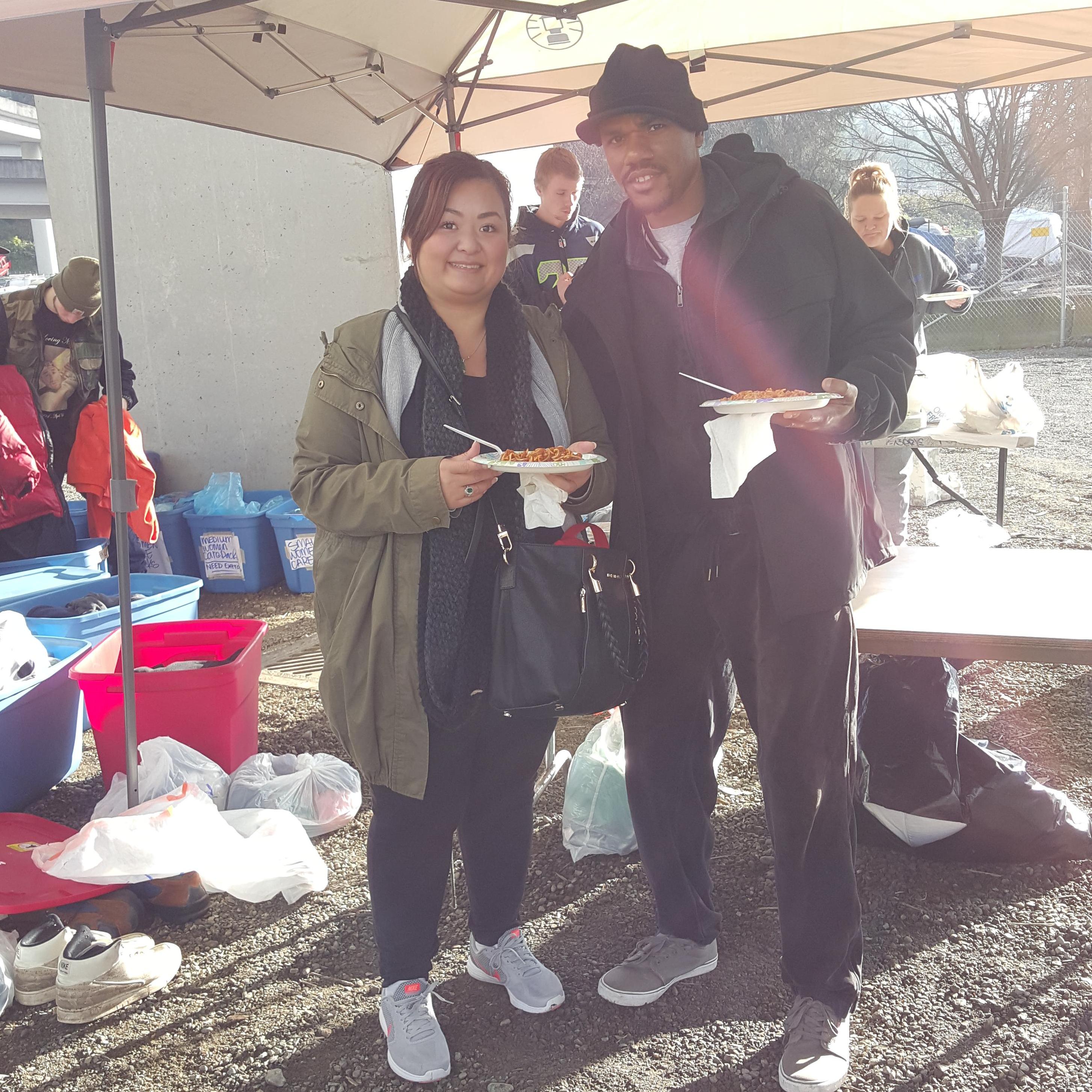 Feeding the homeless on Christmas day in Seattle, WA near "The Jungle".