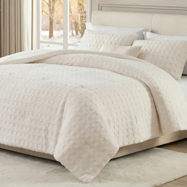 Amelie Home 3 Pieces Fluffy Plush Comforter Set, Ultra Soft Winter Bedding