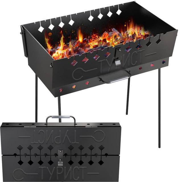 Charcoal Grill for 10 Skewers - Portable Barbecue - Kabob Camp Grills - Foldable Metal Mangal - Kebab Shish - BBQ for EDC Picnic Outdoor Cooking Camping Hiking