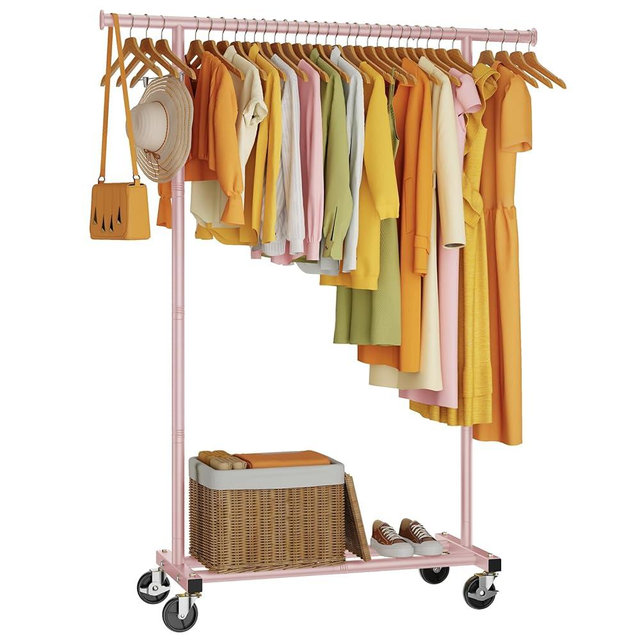 HYSEYY Clothes Rack, Clothing Rack for Hanging Clothes, Rolling Garment Rack Sturdy Coat Rack Portable Wardrobe Rack Metal Closet Rack for Bedroom Laundry Living Room, Pink