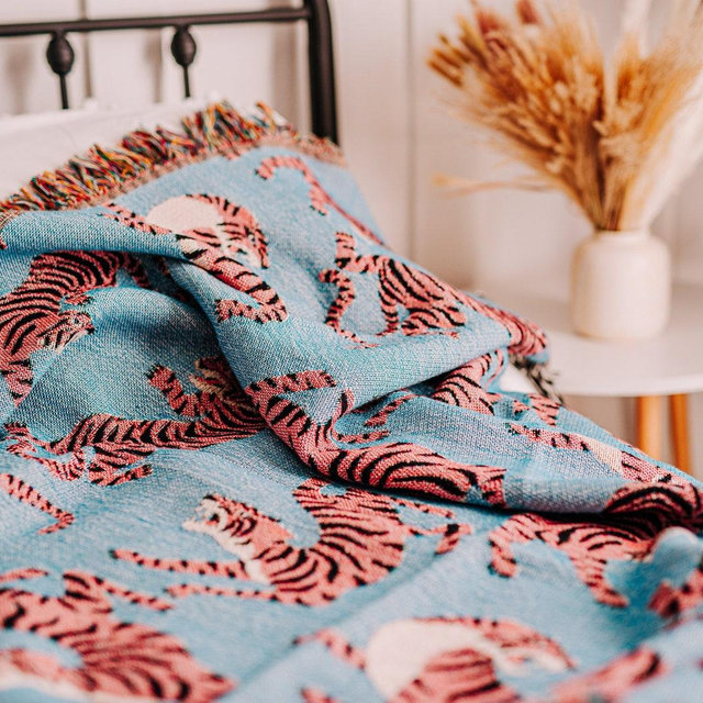 Pink Tiger Throw Blanket: Animal Blanket, Cat, Woven Throw Blanket, Wall Tapestry, Woven Tapestry, Couch Blanket, Bed Blanket, Wall Decor